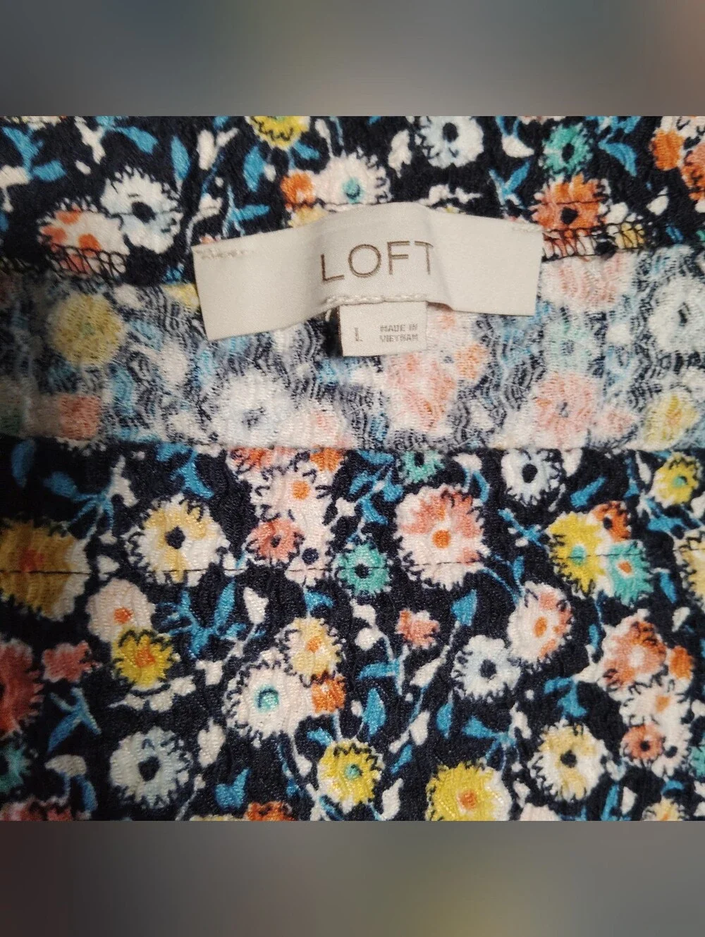 Loft Floral Puff-Sleeve Tie-Front Blouse Sz- L